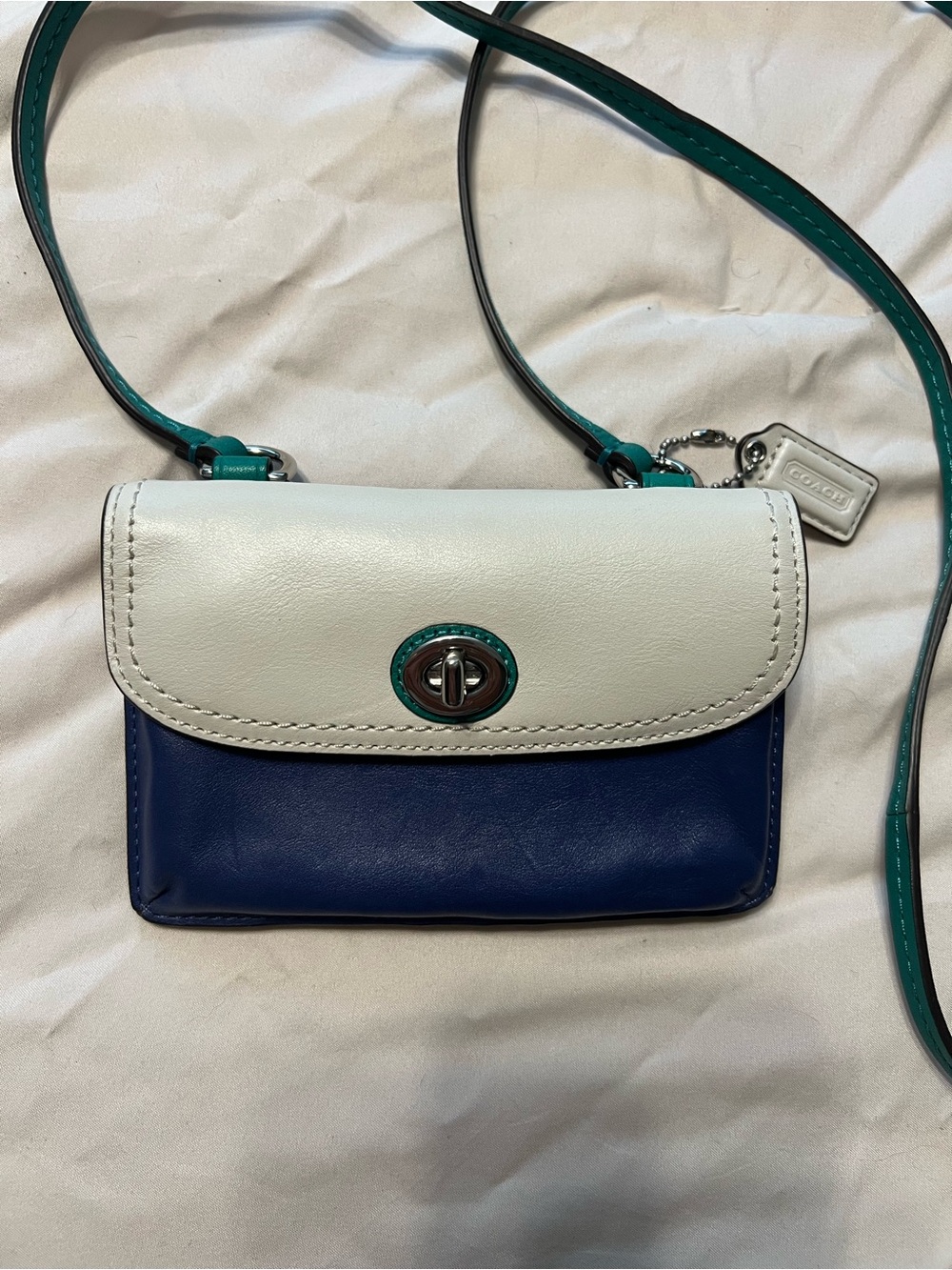 Coach Park French White, Navy and Teal Leather Crossbody